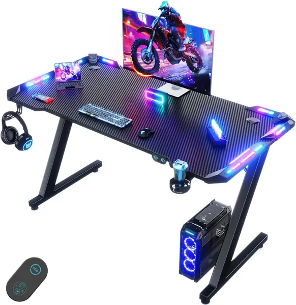 120 x 60 cm Gaming Tisch, Gaming Schreibtisch mit LED…