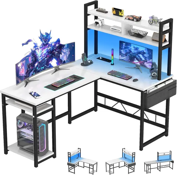 Schreibtisch l Form Gaming Tisch mit LED,155 x 100 cm…